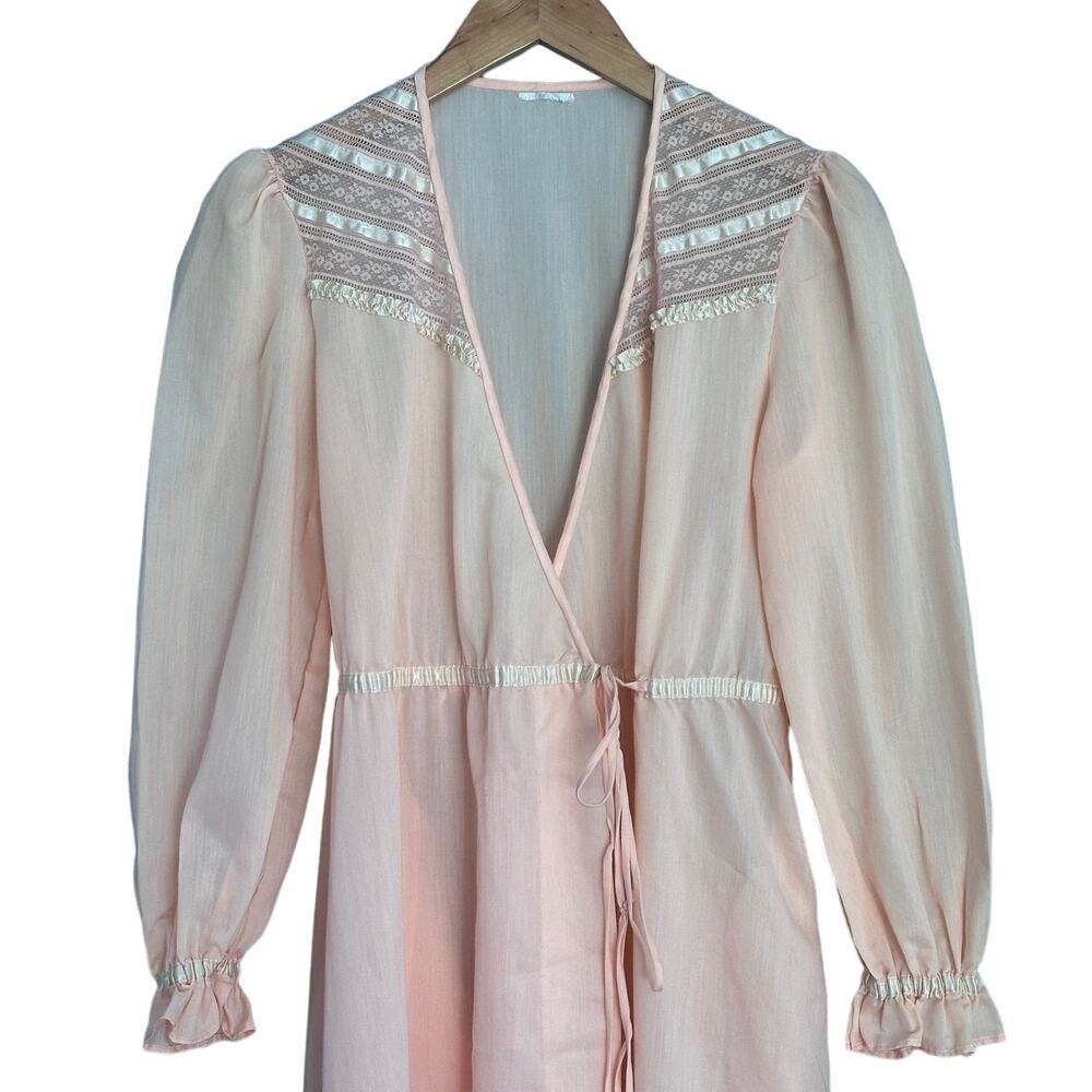 Vintage Lightweight Lounge Robe pink cotton Small - Picture 2 of 6
